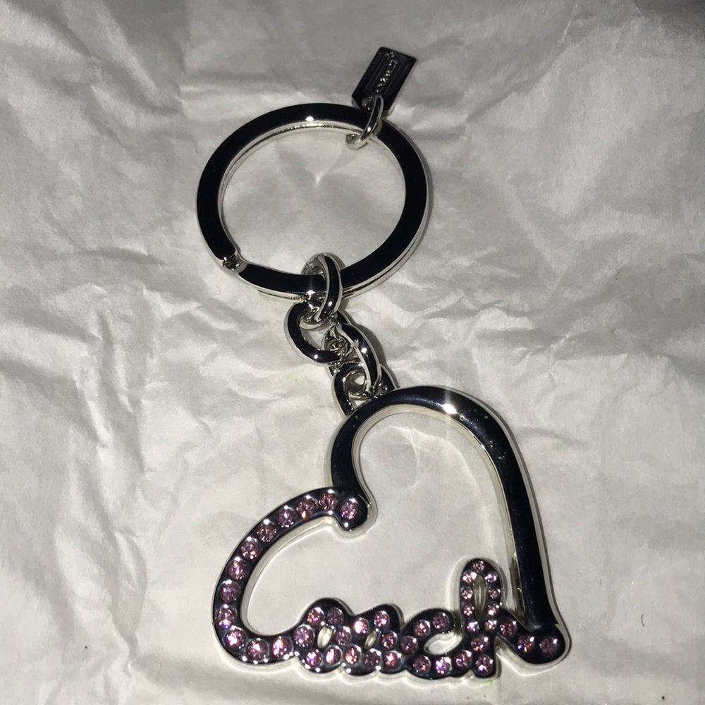 Coach Heart Script Crystal Pink Key Fob Keychain